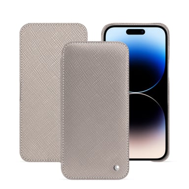Housse cuir Apple iPhone 15 Pro Max -  - Gris - Cuir saffiano