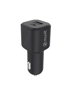 Muvit For Change Chargeur Voiture Pd Usbc 20W + Qc 3.0 18W Noir