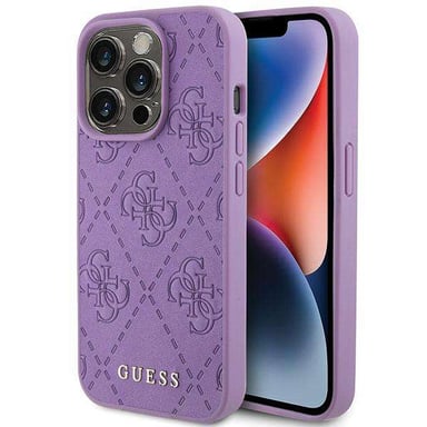 Custodia Guess per iPhone 15 Pro 6.1'' viola Custodia rigida in pelle 4G Timbrata