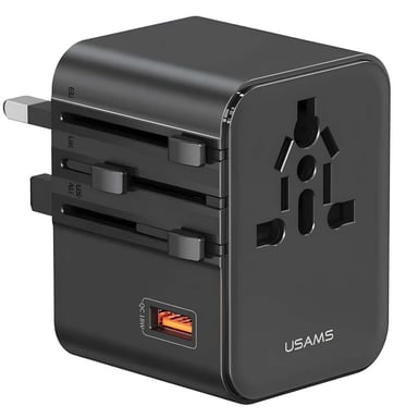 Chargeur Secteur 2 USB-A / USB-C 25W Compatible AU / UK / US / EU / CHINE Noir