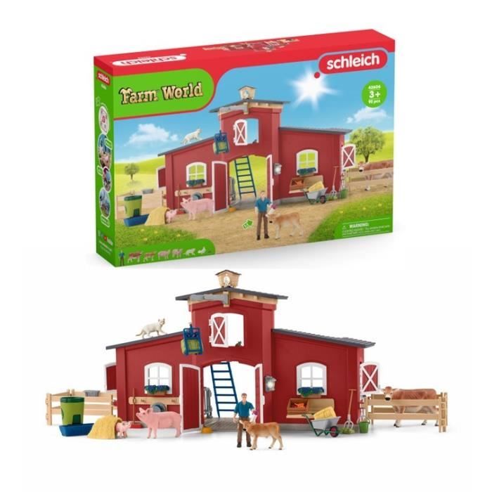 Schleich Figurines Animaux De La Ferme Avec Accessoires - C Ranch Américain De 92 Pieces Avec Vache, Cheval, Cochon