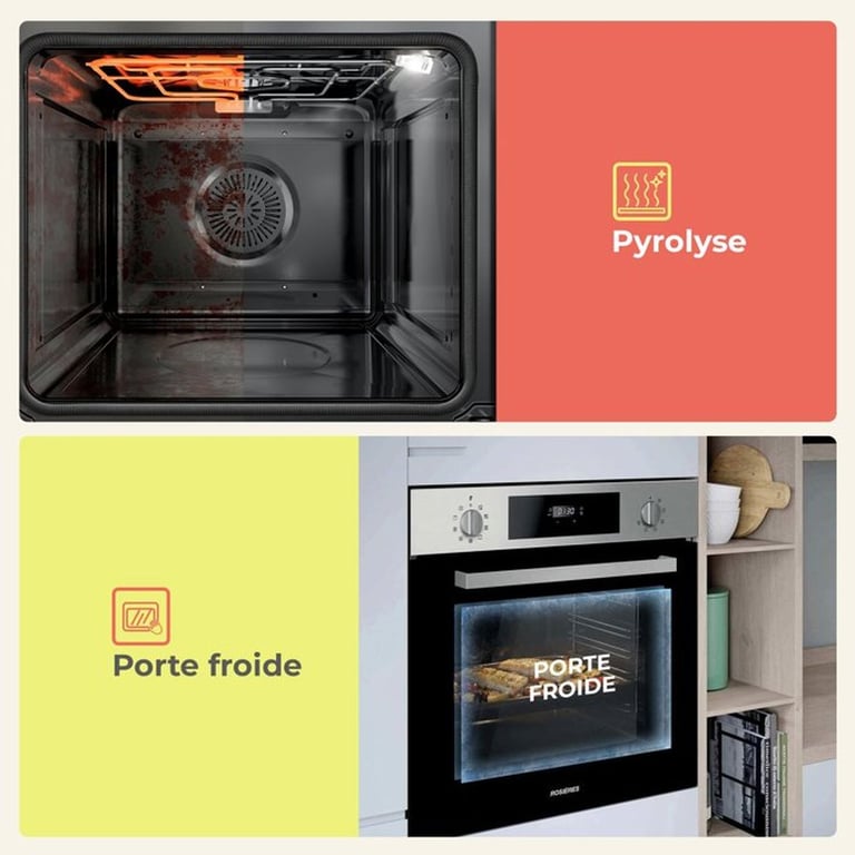 Four encastrable Pyrolyse Chaleur pulsée ROSIERES RFC31P5879IN Porte froide Classe A Inox - vue 6