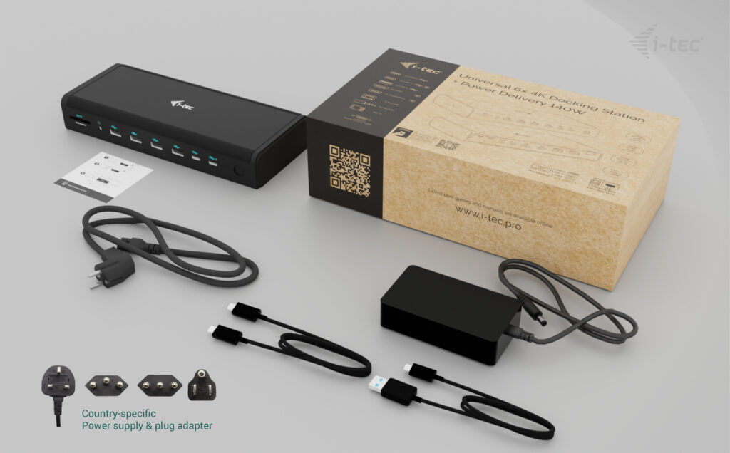 i tec Universal 6x 4K60Hz Display Docking Station + Power Delivery - vue 4