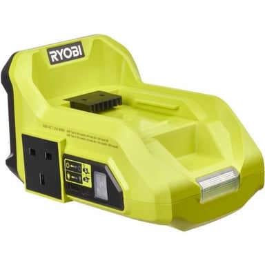 Transformador 36V MAXPOWER RYOBI - Potencia continua de 300W, puertos USB-A y USB-C, lámpara LED