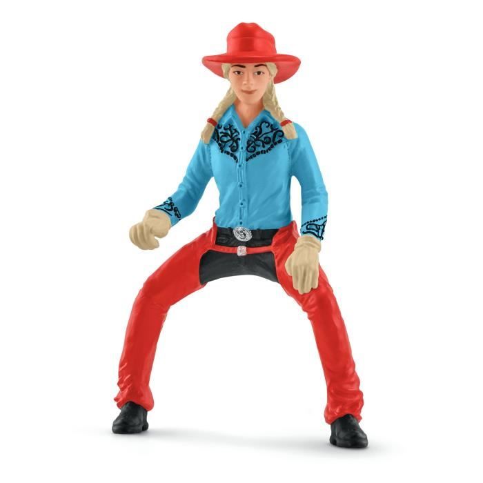 Figurine Cowgirl et Tonneaux de Racing avec figurine et cheval Schleich 42576 Farm World - vue 5