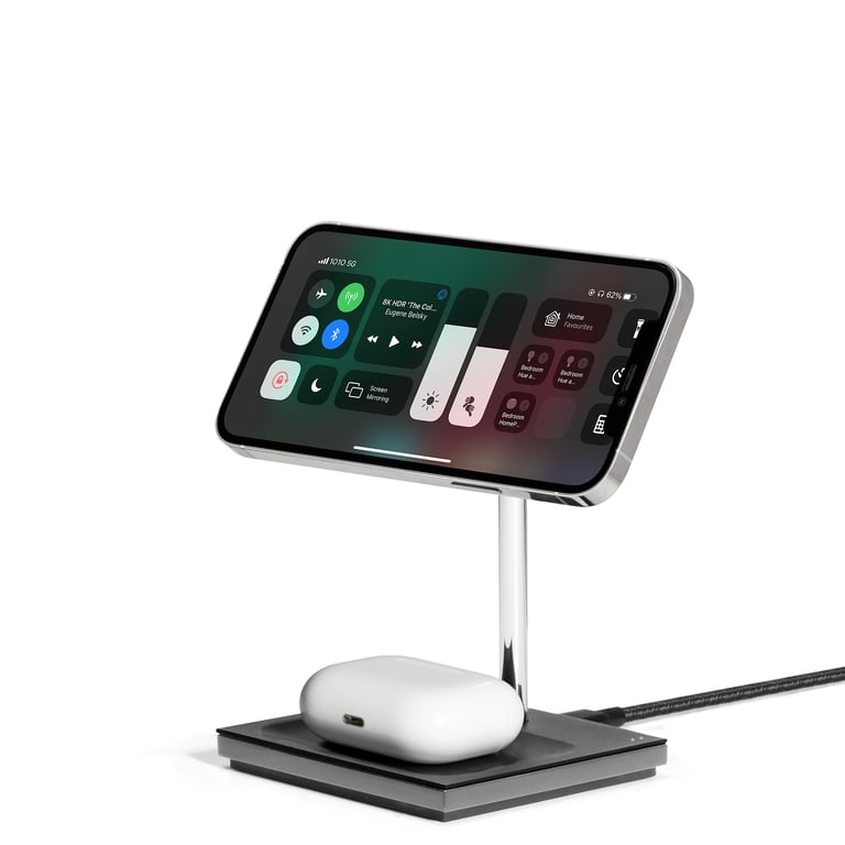 Native Union Snap 2-in-1 Magnetic Wireless Charger Casque, Smartphone Noir, Chrome, Blanc USB Recharge sans fil Charge rapide Intérieure