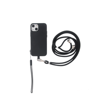 JAYM - Custodia in silicone nero per Apple iPhone 14 Pro Max - Collo e cinturino inclusi - Fodera 100% microfibra