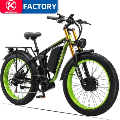 KETELES K800 Pro Vélo Électrique Tout-Terrain 2000W Double Moteur - Batterie 48V23Ah, Pneus 4.0 Pouces, Suspension Av/Ar-Vert