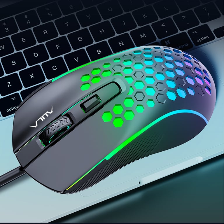 AULA S11 gamer 4 boutons 3600 DPI optique filaire USB rétroéclairage LED Légère et respirante en nid d'abeille Neuf - vue 2
