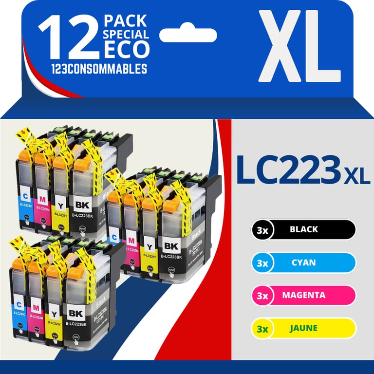 Pack compatible BROTHER LC 223 12 cartouches Neuf