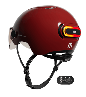 Cosmo Fusion+ Taille M, Ruby - Casque avec éclairage Vélo Arrière Intelligent et Connecté - Feu Stop Automatique, Détection de Chute, Partage de trajet, Assurance Individuelle ALLIANZ offerte durant 1 an