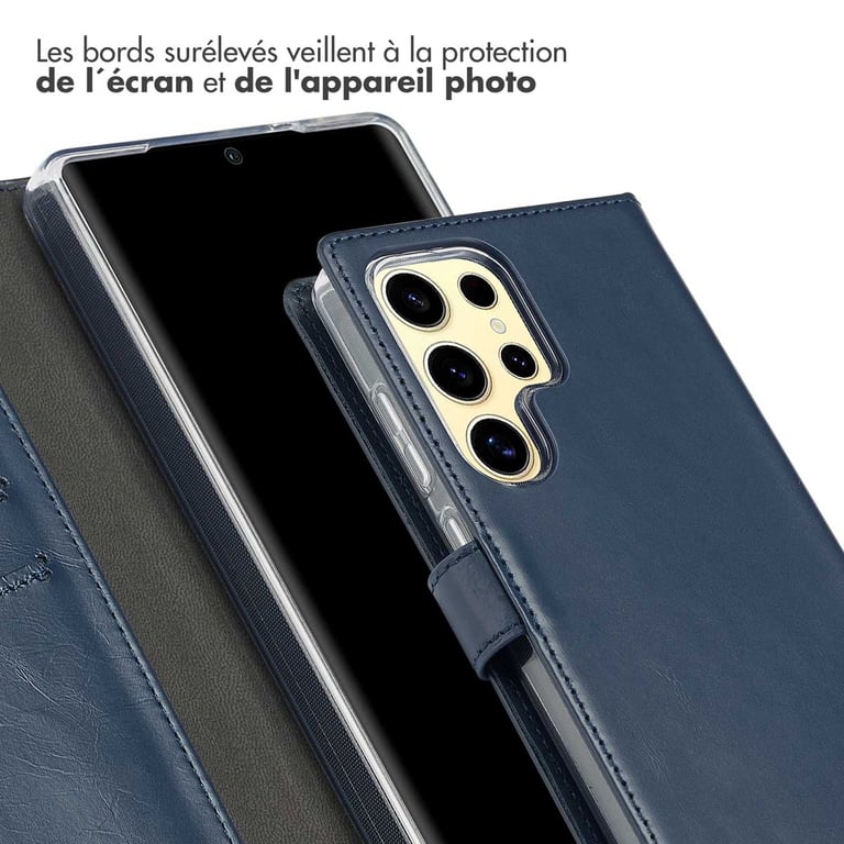 Selencia Étui portefeuille en cuir véritable pour Samsung Galaxy S25 Ultra - Bleu - Neuf