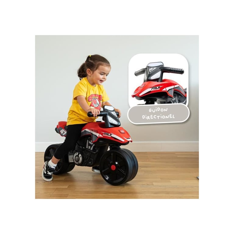 Draisienne Moto FALK Racing Team Roues larges Guidon directionnel Rouge et noir - Neuf