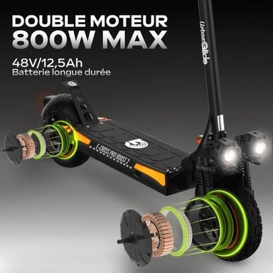 Scooter elettrico fuoristrada - URBANGLIDE - ECROSS PRO BOOST 2 - 10 - 48V - 1600 W Doppio motore - 13Ah - autonomia 50KM