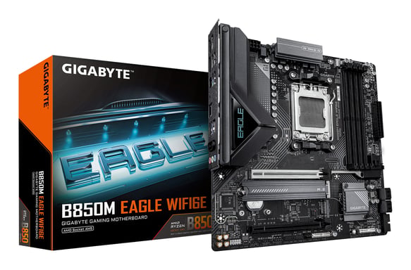 GIGABYTE B850M EAGLE WIFI6E Carte Mère - Processeurs AMD Ryzen Série 9000, VRM numérique 8+2+2 phases, jusqu'à 8200MHz DDR5 (OC), 1xPCIe 5.0 + 1xPCIe 4.0 M.2, Wi-Fi 6E, LAN 2.5GbE, USB 3.2 Gen 2