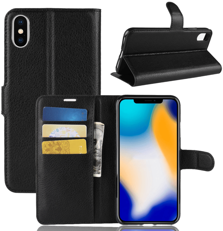 Coque Portefeuille pour IPHONE Xs Max APPLE Simili-cuir Rabat Protection (NOIR)
