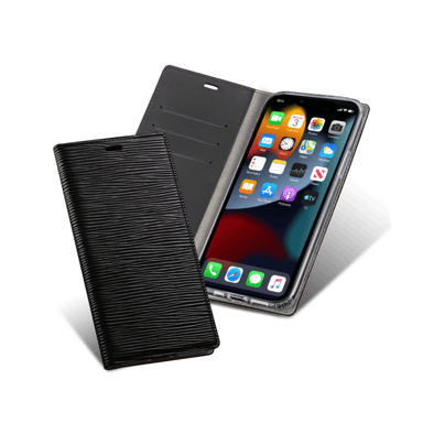 Diarycase 2.0 Funda de piel auténtica con soporte magnético para Apple iPhone 13 mini, Negro medianoche