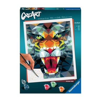CreArt Tigre polygonal 24x30 cm - Peinture par numéros – Des 12 ans – Ravensburger - 23514