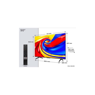 Téléviseur QLED TCL 50P79L 50 pouces 4K Smart TV Google TV, Dolby Vision HDR10+ et HDR10, HDMI 2.1, Bluetooth 5.4, commande vocale, noir