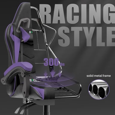 Silla gaming reclinable de cuero sintético con respaldo alto, reposacabezas y soporte lumbar - Morado