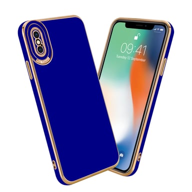 Coque pour Apple iPhone X / XS en Glossy Bleu - Or Rose Housse de protection Étui en silicone TPU flexible et avec protection pour appareil photo