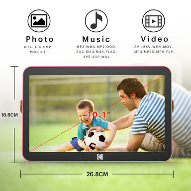 KODAK RWF-108V 10'' - Marco de Fotos Digital Wi-Fi, Pantalla IPS Táctil 1280x800, Almacenamiento 32 GB, WiFi 6 de Doble Banda, Batería 4000 mAh, Control por App, Reproductor Multimedia - Rosa