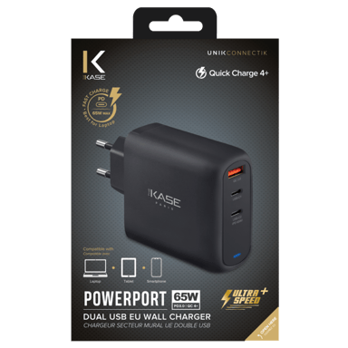 Cargador de pared USB universal PowerPort Ultra Speed+ de 65 W (QC 4+/Power Delivery), negro