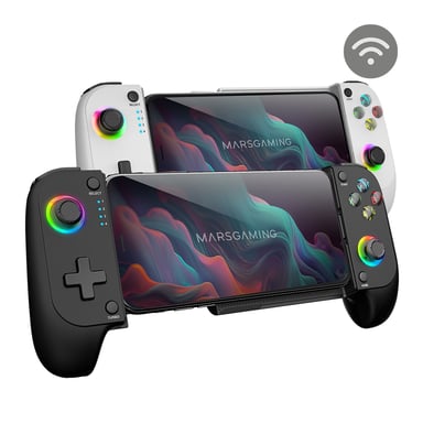 Mars Gaming MGPX, Gamepad Bluetooth 5.0 2en1, RGB Neon, Vibración Dual y Función Turbo, Soporte Smartphone Hasta 6.8'', Mando Multifunción Compatilidad