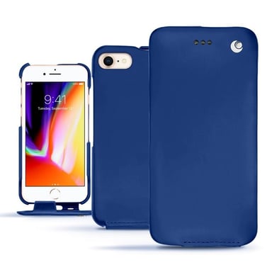 Housse cuir Apple iPhone 8 - Rabat vertical - Bleu - Cuir lisse
