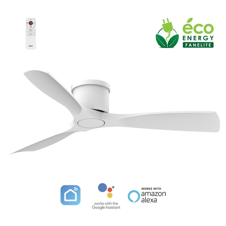 Fanelite Ventilateur de plafond 132 cm KORO SANS LUMIÈRE Moteur DC Extra plat Wifi Contrôles vocaux 3 pales Neuf