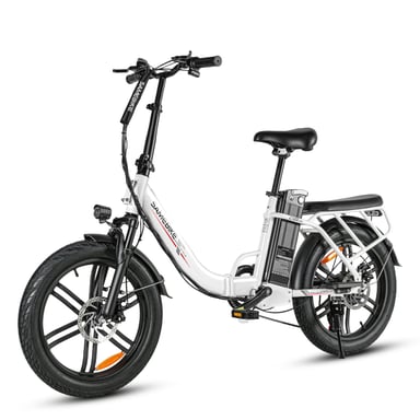 Bicicleta eléctrica plegable urbana SAMEBIKE CY20 Pro con batería de 36 V y 13 Ah, Shimano de 7 velocidades - Blanca