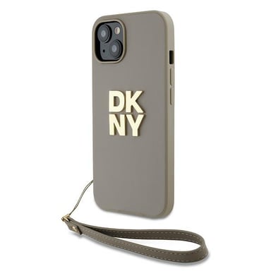 Custodia DKNY per iPhone 15 Plus 6,7'' beige Custodia rigida Cinturino da polso Logo Stock