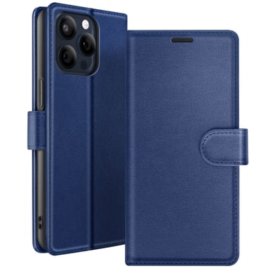 Zanaé Funda tipo cartera para iPhone 15 Pro Max con soporte y lengüeta magnética Azul oscuro