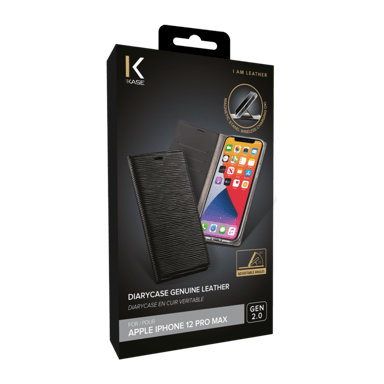 Diarycase 2.0 Custodia a conchiglia in vera pelle con supporto magnetico per Apple iPhone 12 Pro Max, nero notte