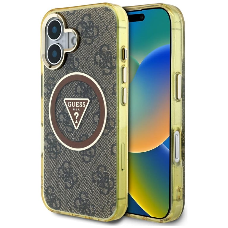 Coque Guess IML Metal Glitter 4G Circle Triangle MagSafe pour iPhone 16 - vue 6