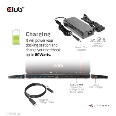CLUB3D CSV-1566 base para portátil y replicador de puertos Acoplamiento USB 3.2 Gen 1 (3.1 Gen 1) Type-C Negro