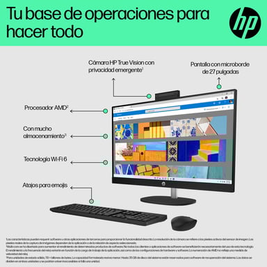 HP 27-cr0009ns AMD Ryzen? 7 7730U 68,6 cm (27'') 1920 x 1080 pixel PC All-in-One 16 GB DDR4-SDRAM 1 TB SSD DOS gratuito Wi-Fi 6 (802.11ax) Bianco