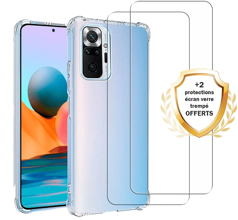Evetane Coque Xiaomi Redmi Note 10 Pro Antichoc Silicone + 2 Vitres en verre trempé Protection écran