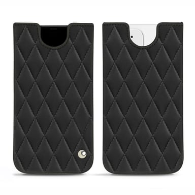 Pochette cuir Apple iPhone 12 - Pochette - Noir - Cuir lisse couture