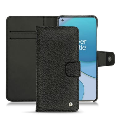 Funda de piel OnePlus 8T - Solapa billetera - Negro - Piel granulada