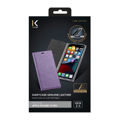 Diarycase 2.0 Custodia a conchiglia in vera pelle con supporto magnetico per Apple iPhone 13 Pro, viola lilla