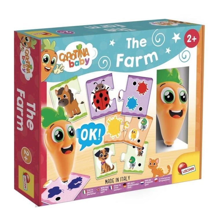 Lisciani Giochi Stylo parlant CAROTINA baby La Ferme - Stylo interactif éducatif, 18 paires puzzles