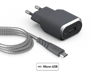 Chargeur maison 2.4A IC Smart + Câble renforcé USB A/micro USB Garanti à vie Gris Force Power