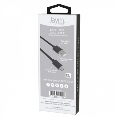 Câble iPhone / Galaxy / Google - USB vers Type-C 3A - 1,5 mètres - Collection POP - Noir