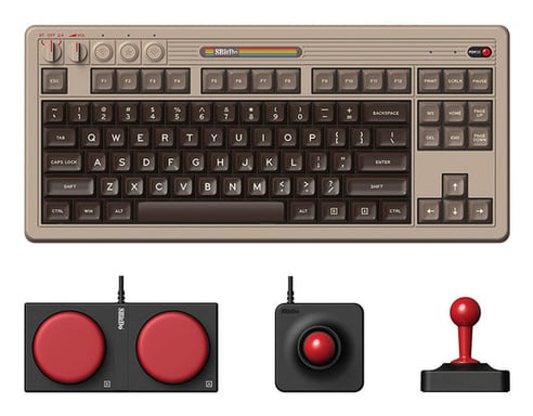 8Bitdo C64 Edition teclado Juego USB + RF Wireless + Bluetooth QWERTY Inglés del Reino Unido Gris