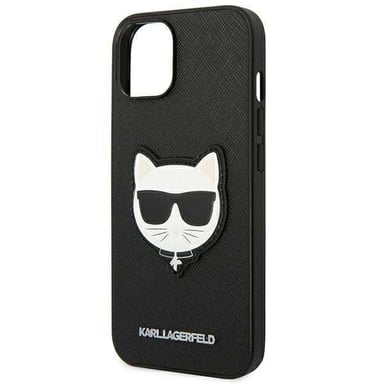 Funda Karl Lagerfeld para iPhone 14 Plus 6.7'' rígida negra Saffiano Choupette Head Patch
