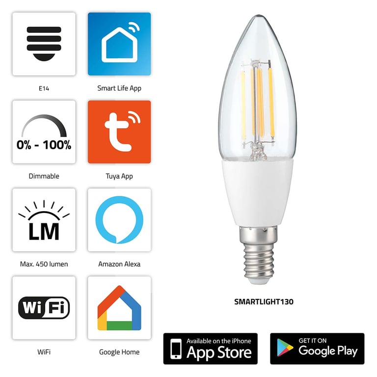 Lampe LED à Filament Intelligente SMARTLIGHT130 E14 Wi Fi Alecto Neuf - vue 2