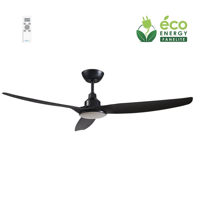 Fanelite Ventilateur de plafond 132 cm FANDC52LN BK Moteur DC LED dimmable 3 couleurs 3 pales Télécommande Silencieux Neuf