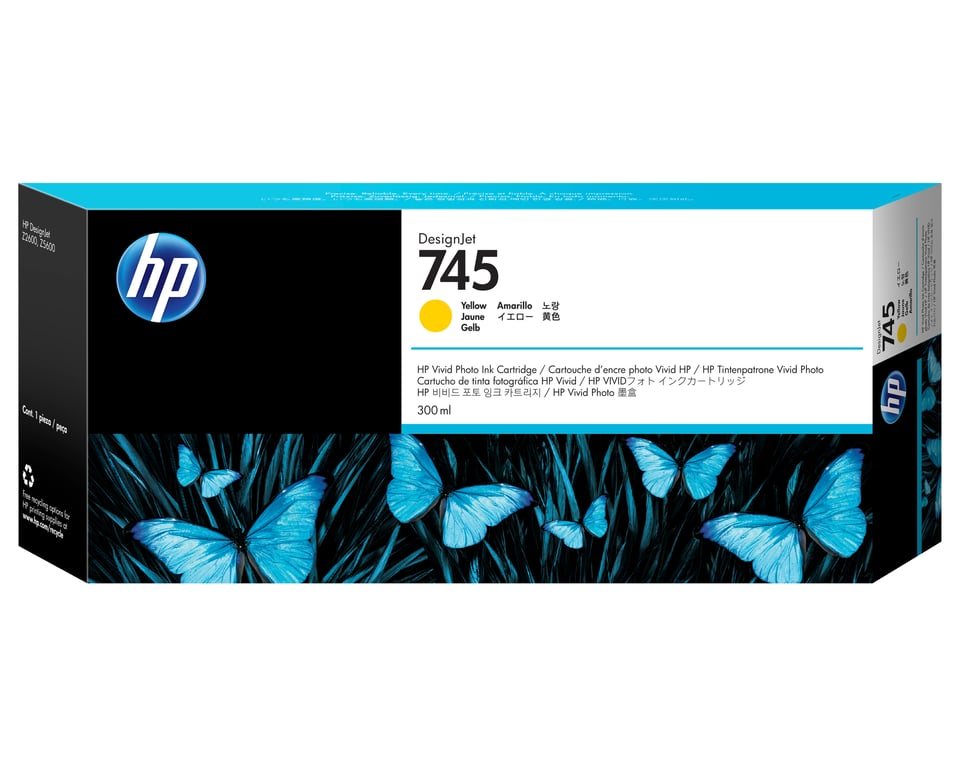 HP 745 300 ml haute capacité jaune original DesignJet cartouche d'encre pour DesignJet Z2600 PostScript Z5600 PostScript Neuf - vue 2