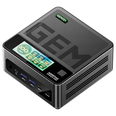 AOOSTAR GEM12+ Pro Mini PC Barebone (senza RAM né SSD) con display, sblocco con impronta digitale, AMD Ryzen 7 Pro 8845HS 8 core fino a 5,1?GHz, HDMI 2.1 + DP 1.4 + USB4 + Type?C per quadruplo display 4K, WiFi 6, Bluetooth 5.2, 2×LAN 2,5G, 2×USB 3.2, 2×USB 2.0, 1×OCuLink